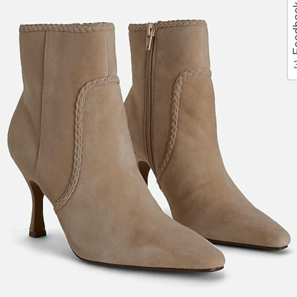 EXPRESS Suede Braided Heeled Ankle Booties Pointed Toe Boot Foundation Beige 9